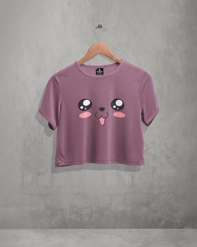 CHEERFUL FACE REACTION Premium Cotton Crop-Top.